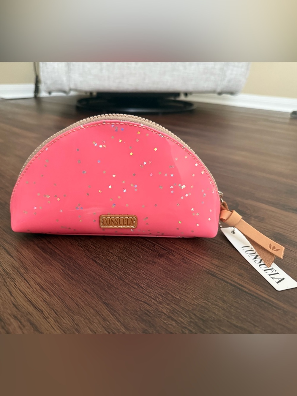 Consuela Neon Pink Patent Star Glitter cosmetic/travel case